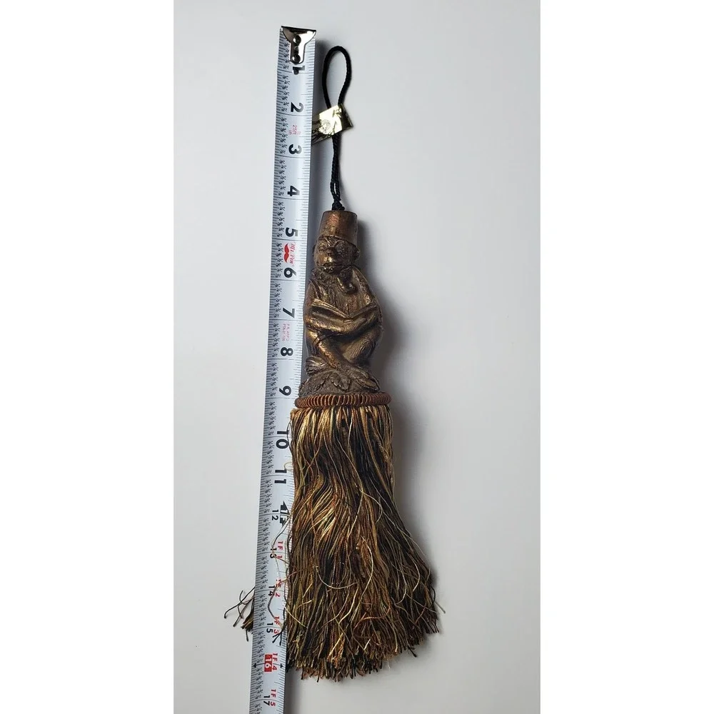 Rare Vintage Mark Roberts Reading Monkey Tie Back Beaded Tassels Curtains Drapes